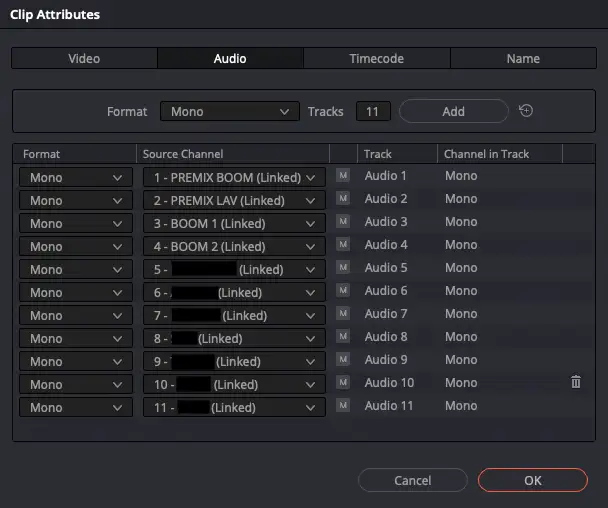Kanalbelegung Clip Attributes
